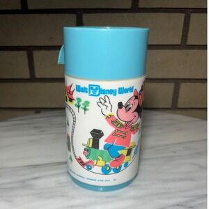 Vintage Aladdin Walt Disney World Mickey Mouse Thermos Lunch Box Style Blue Top